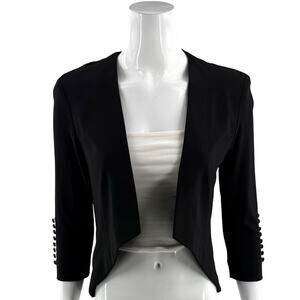 Joseph Ribkoff Womens Jacket Sz 4 Black Stretch Knit Open Front Padded Shoulder